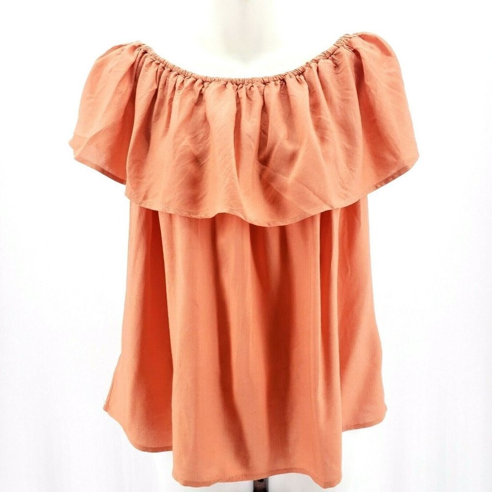 SPARKZ COPENHAGEN Off Shoulder Orange Ruffle Sleeve Top Blouse LARGE